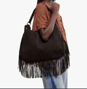 Free People Finn Fringe Shoulder Bag in Espresso NWT